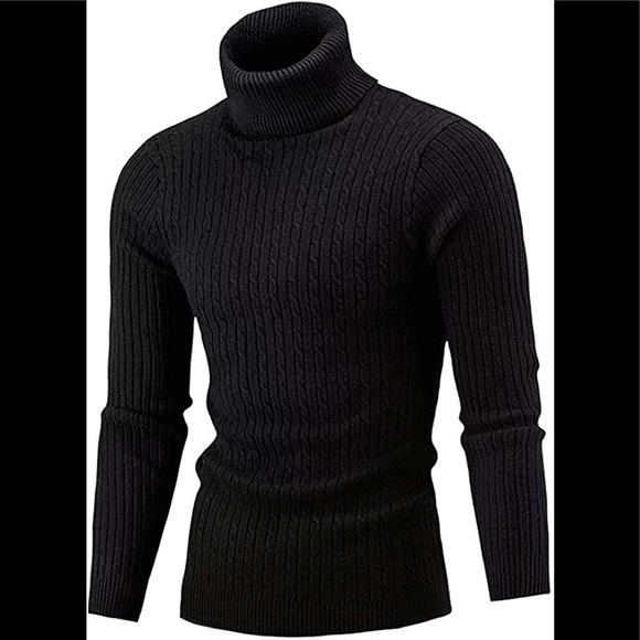 Mens Turtleneck Sweater Other - New Mens Turtleneck Thermal Lightweight Patterned Sweater Multiple Sizes Black